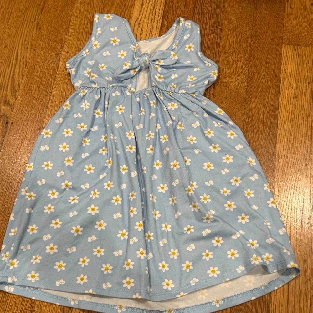 Blue Floral toddler dress sz 2t with flower butterfly design and tie back